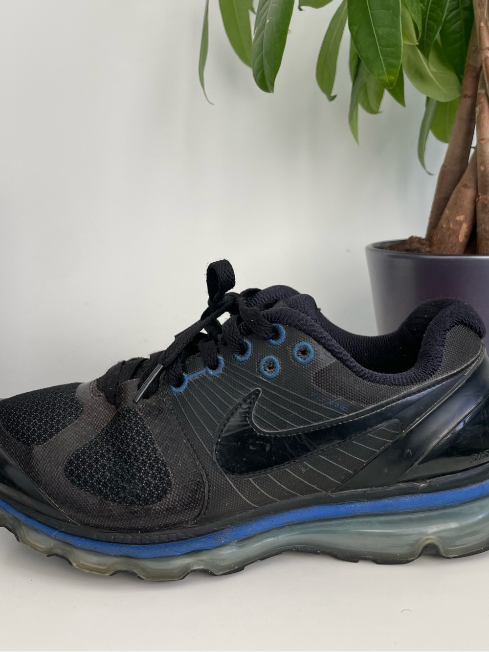 Women Size 8 Nike Air Max+ 2010 Air Attack Black Blue Shoes Boy 6.5Y